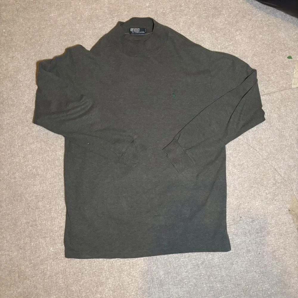 Polo Ralph Lauren Mens Mock Neck Long Sleeve Shirt Gray Cotton Pony Logo Large - Picture 1 of 9